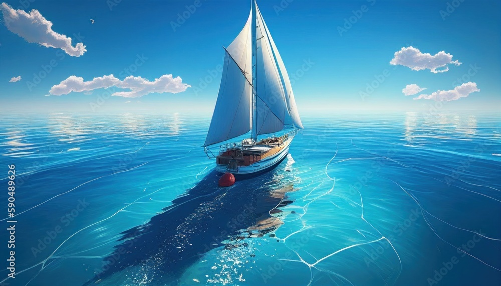 Sailboat sails on the blue sea by Generative AI