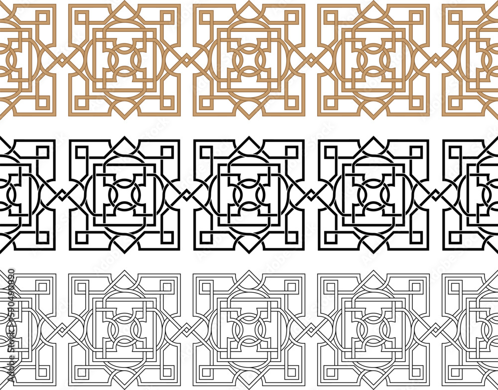 Color and black geometric brushes, Islamic, Celtic art legacy. Overlapping and interlacing lines. Pattern brushes are included. 