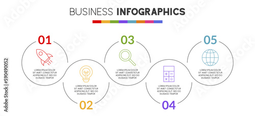 Infographics design template and icons with 5 options or 5 steps