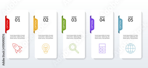Infographics design template and icons with 5 options or 5 steps