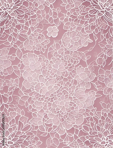 Abstract gentle floral background. White raised lace on pink. Illustration with watercolor flowers