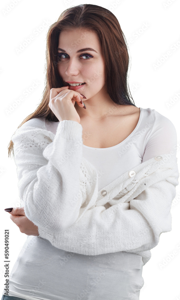 Amazing lady looking at the side with arm on chin Amazing lady looking at the side with arm on chin
