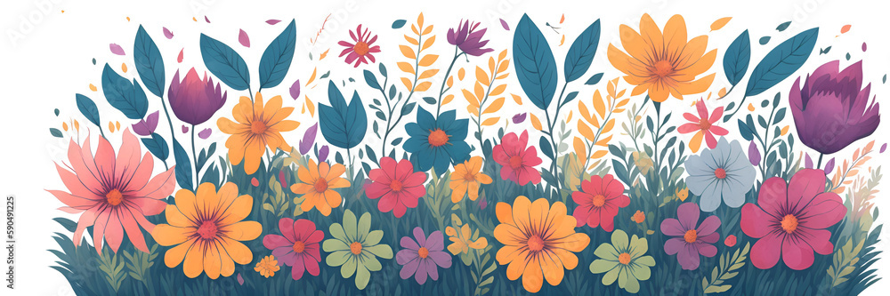 Colorful flower meadow in spring paint. AI generated illustration Colorful flower meadow in spring paint. AI generated illustration