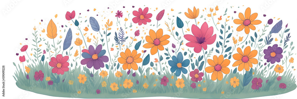 Colorful flower meadow in spring paint. AI generated illustration Colorful flower meadow in spring paint. AI generated illustration