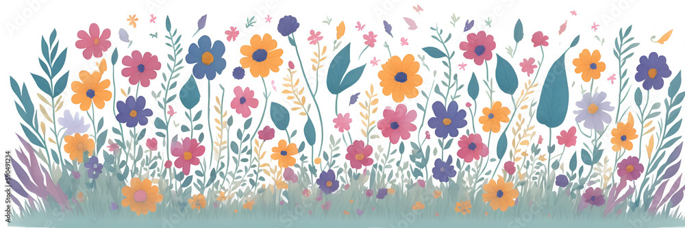 Colorful flower meadow in spring paint. AI generated illustration Colorful flower meadow in spring paint. AI generated illustration