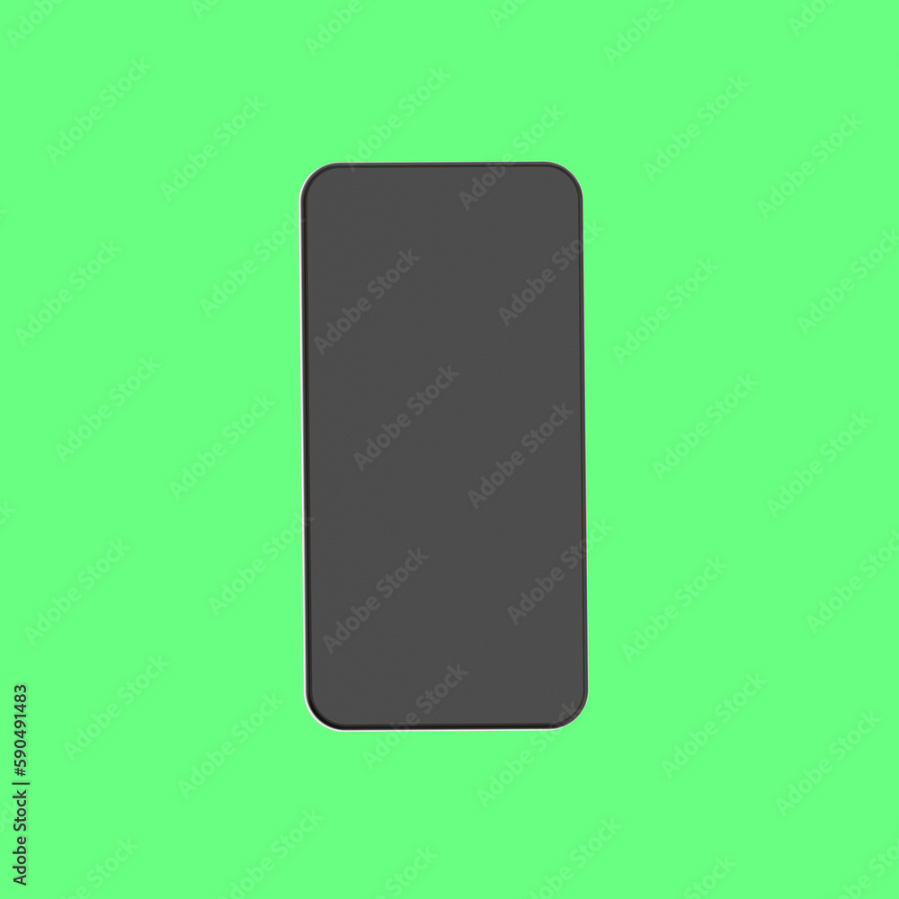 Mobile phone on a green background. Top view of the gadget. Smartphone. Square image. 3d image. 3d rendering Mobile phone on a green background. Top view of the gadget. Smartphone. Square image. 3d image. 3d rendering