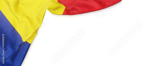 Banner with flag of Romania over transparent background. 3D rendering photo
