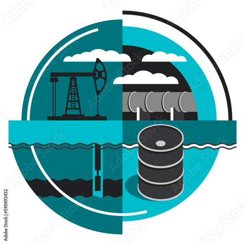 Oil Industry - rig, well, pipeline and barrel