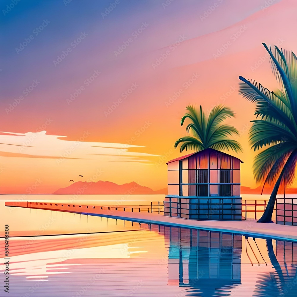 Fototapeta premium sunset on the beach, Generated AI 