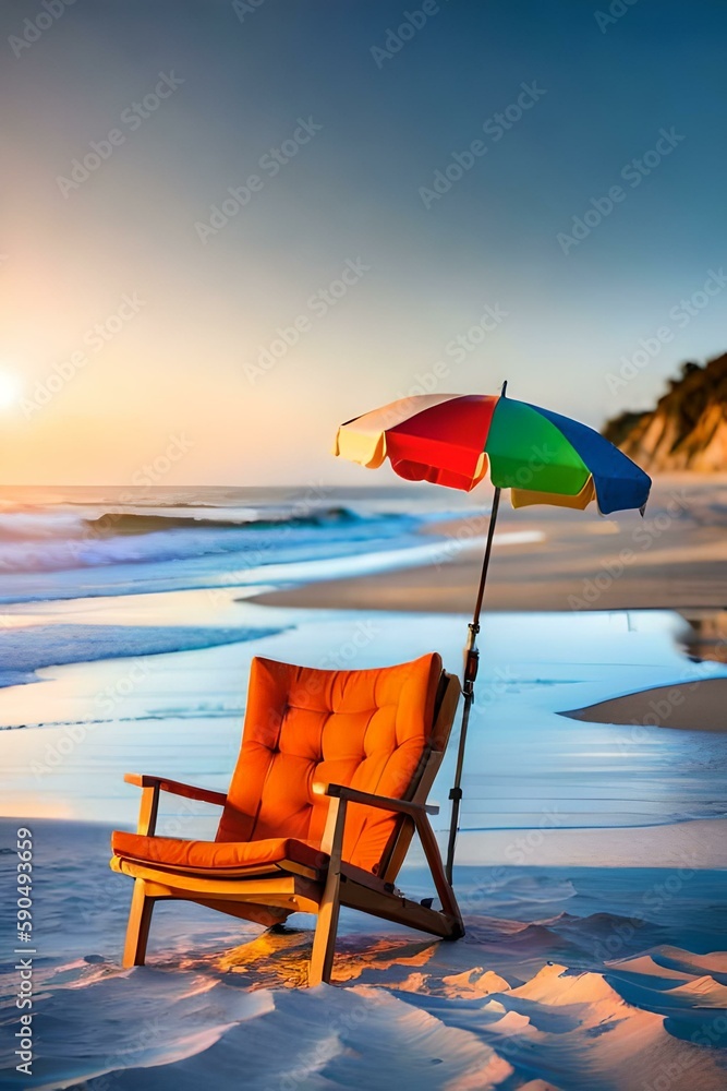 chairs and umbrella on the beach, Generated AI 