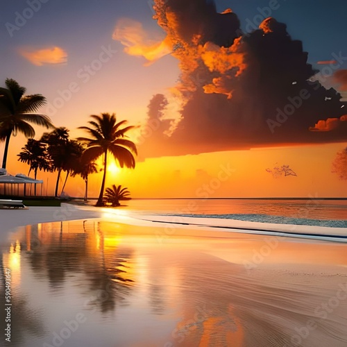 sunset over the beach, Generated AI  © nini