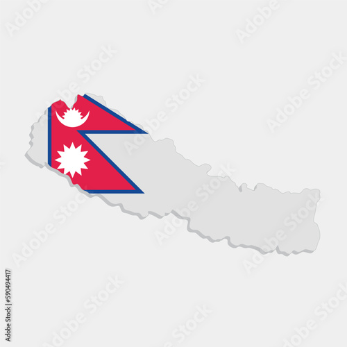 nepal map with flag on gray background
