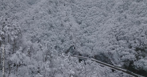 Winter Drone of snow covered mountains.