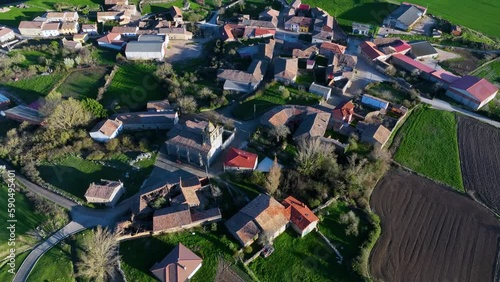 Amaya town at the base of the hanging syncline of Peña Amaya. World geological heritage by UNESCO. Las Loras Geopark. Burgos. Castile and Leon. Spain, Europe photo