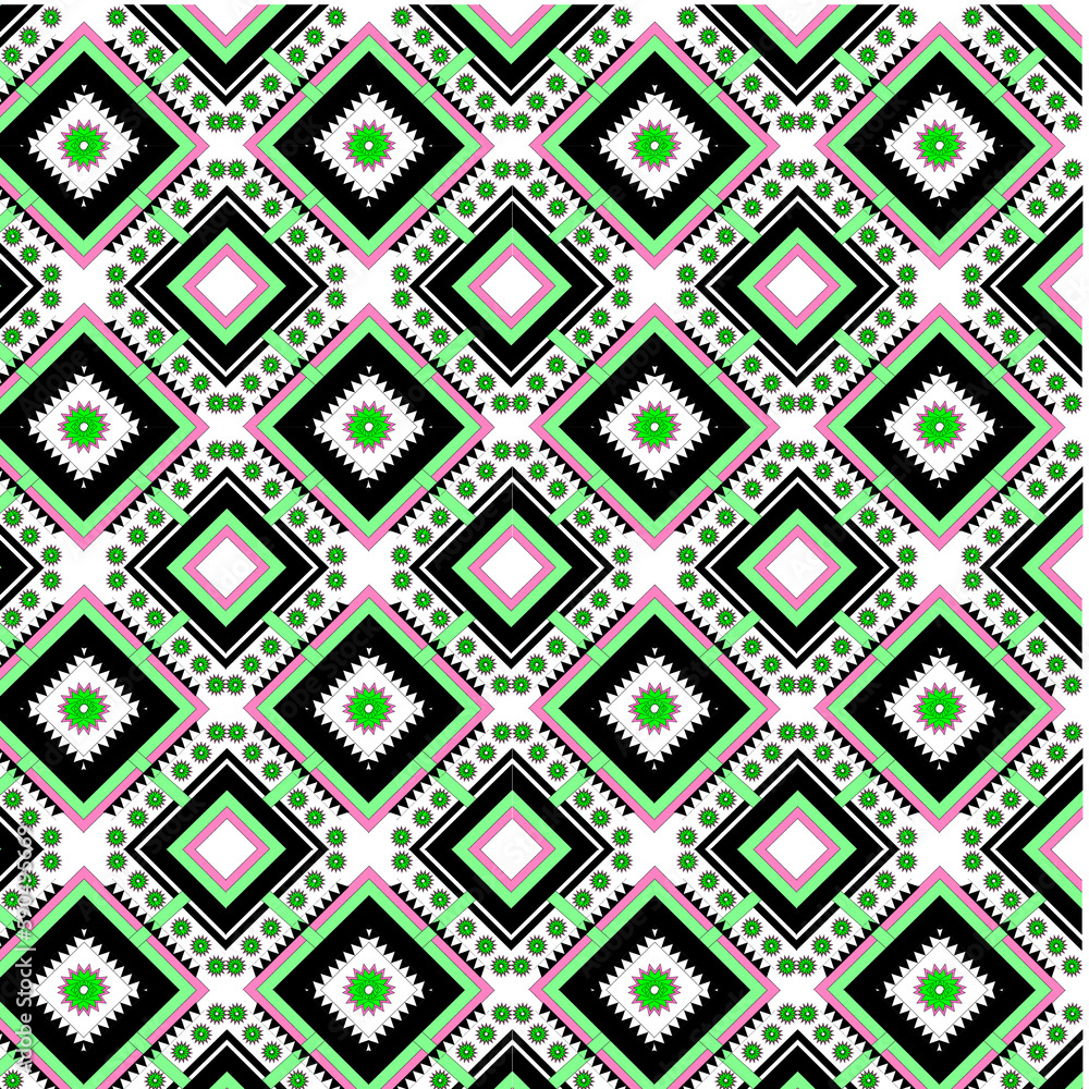 Fototapeta premium seamless pattern with shapes green and black ethnic texture style