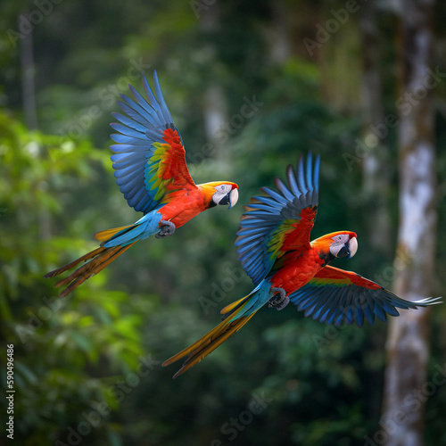 Blue-breasted Macaw (Ara ararauna), in natural environment, AI-generated © David Brown