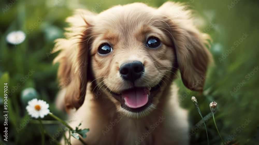 Cute puppy playing in the grass, Generative AI Cute puppy playing in the grass, Generative AI