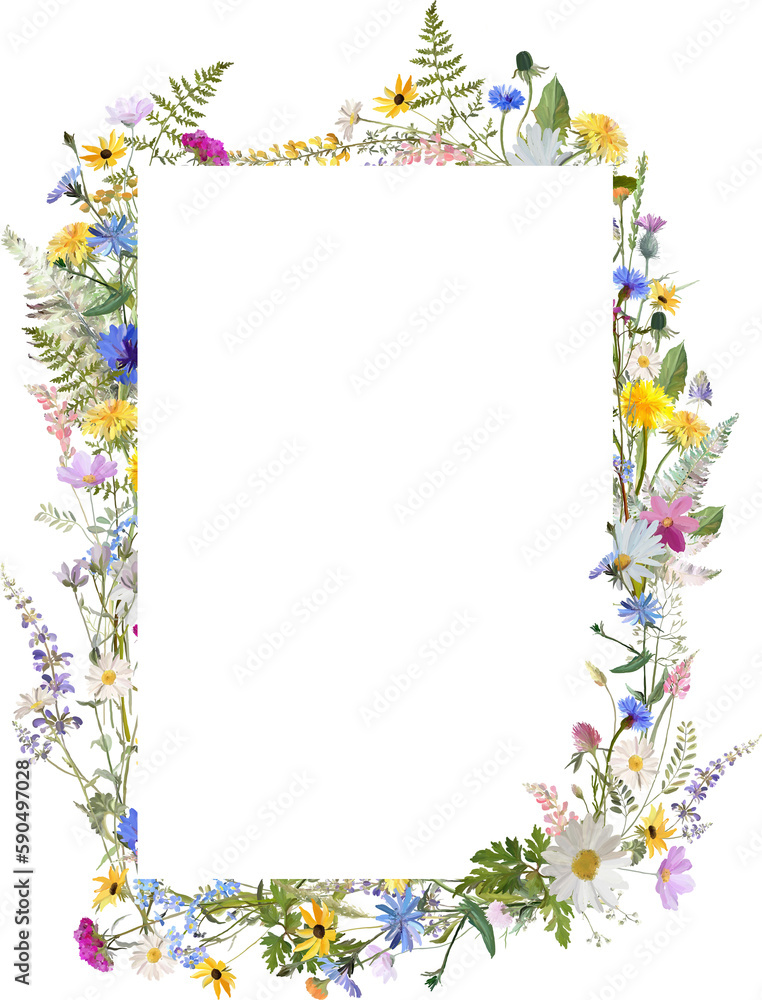 floral frame template with meadow flowers
