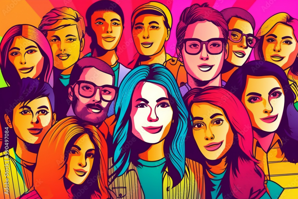 Group of people. AI generated illustration