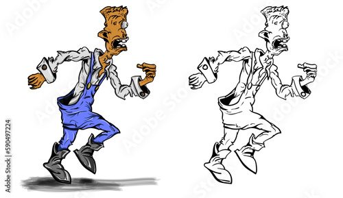 Zombie Man Run Cartoon Character Vector Illustration Comic © Marcin