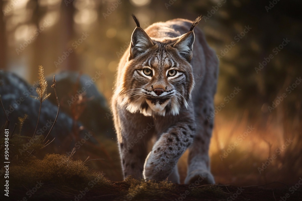 Fototapeta premium Lynx in nature. Generative AI