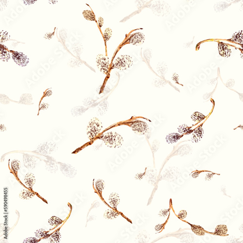 twigs with willow buds. Vector illustration