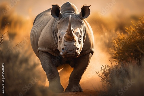 Fototapeta Rhinoceros in nature. Generative AI