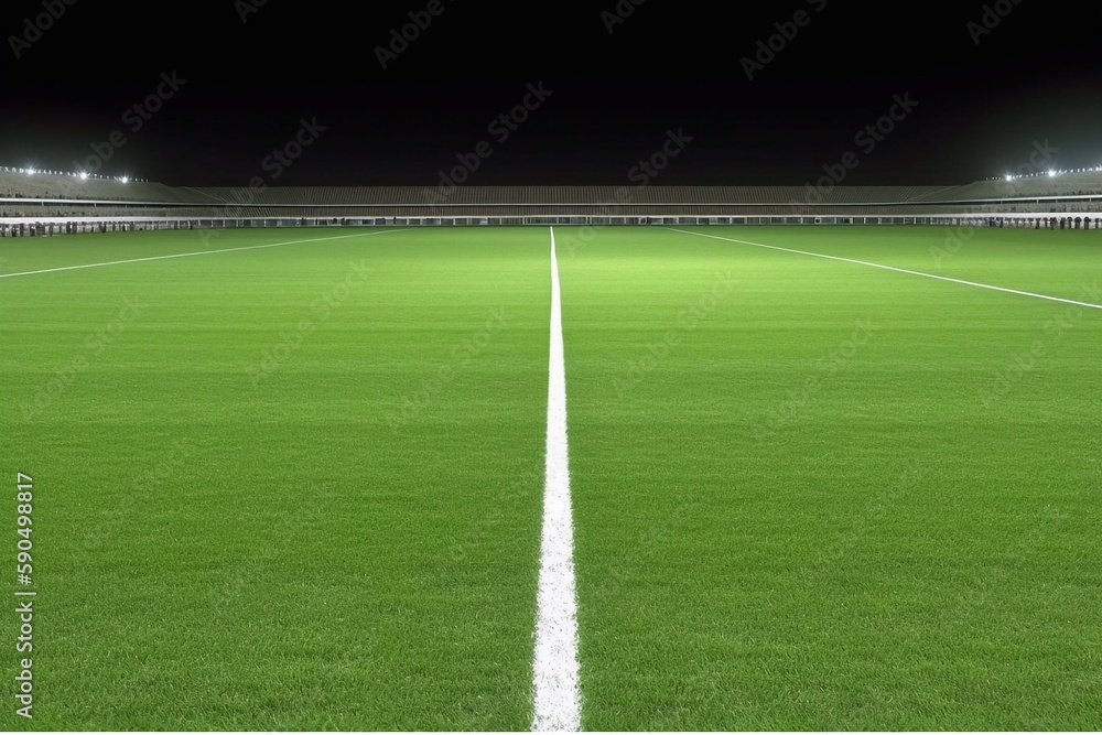 Empty football field with flashlights. Generative AI
