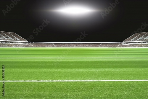 Empty football field with flashlights. Generative AI