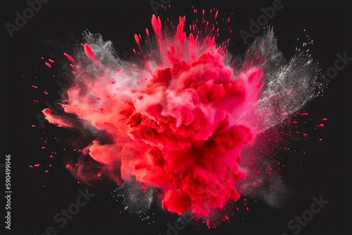 Abstract powder splatted background. Red powder explosion on transparent background. Generative AI