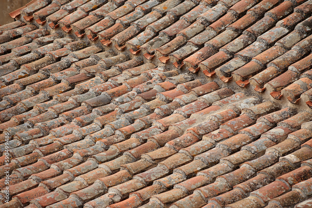Monemvasia - roofs and chimneys of tenement houses from Byzantine times in Monemvasia in Peloponnese (Greece)