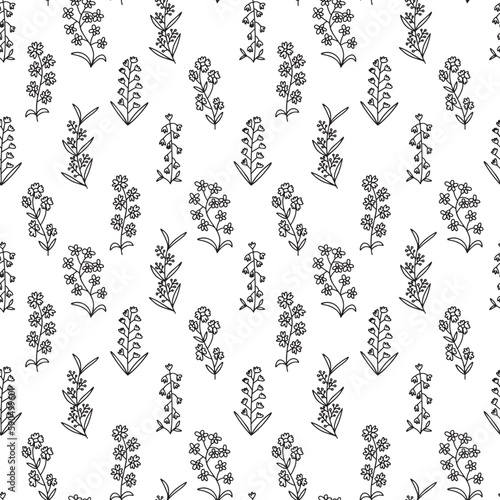 Doodle summer flowers seamless pattern. Vector mille fleur pattern on white background.