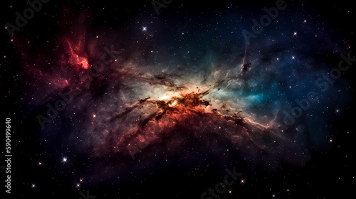 Space scene with planets, stars and nebula. Abstract space background with nebula and stars. Generative AI technology. © Grycaj