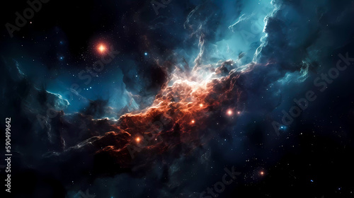 Space scene with planets, stars and nebula. Abstract space background with nebula and stars. Generative AI technology. © Grycaj