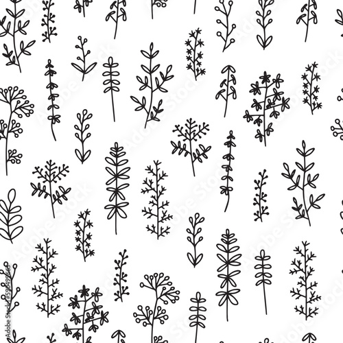 Doodle summer flowers seamless pattern. Vector mille fleur pattern on white background.