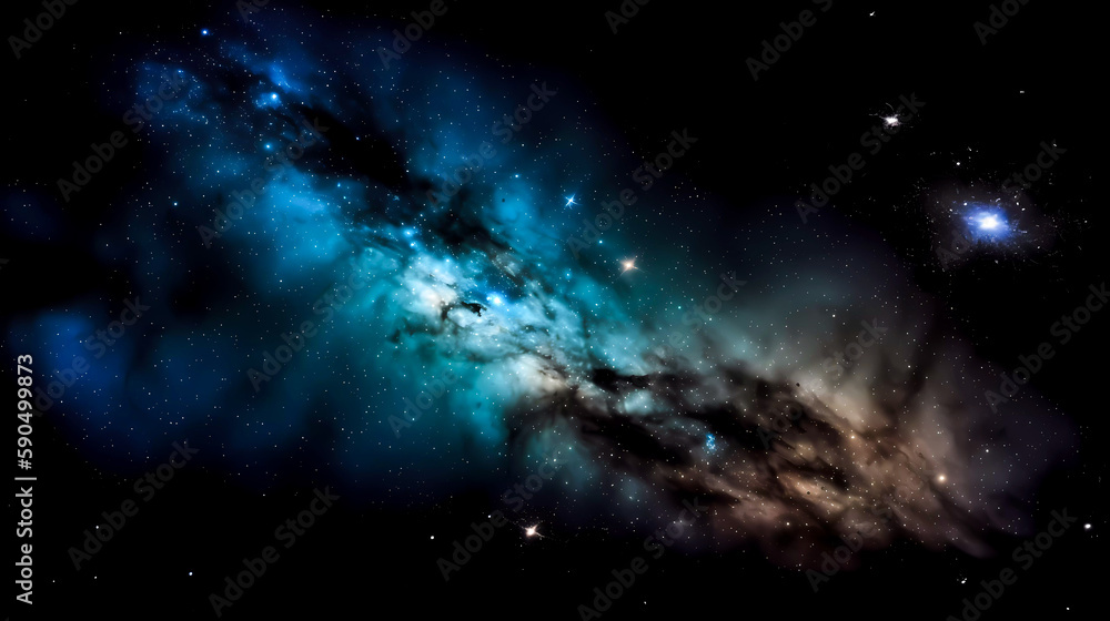Naklejka premium Space scene with planets, stars and nebula. Abstract space background with nebula and stars. Generative AI technology.