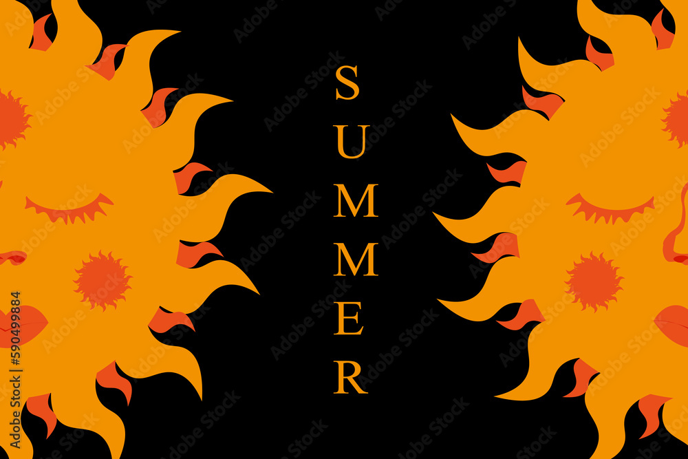 Big Horizontal Banner with Cartoon Sun on style black background with ...
