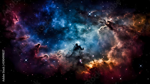 Space scene with planets, stars and nebula. Abstract space background with nebula and stars. Generative AI technology.
