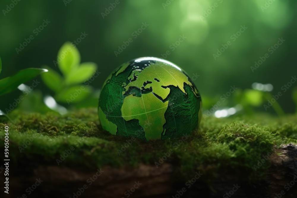 Glass Globe with Planet Earth inside in Nature. Renewable Energy and Environmental Protection. Generative AI. Glass Globe with Planet Earth inside in Nature. Renewable Energy and Environmental Protection. Generative AI.