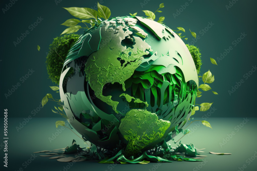 Glass Globe with Planet Earth inside in Nature. Renewable Energy and Environmental Protection. Generative AI.