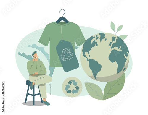 Eco friendly clothing sustainable, Man choose to buying recycling textile, Recycle and environmental care concept on fashion. Vector design illustration.