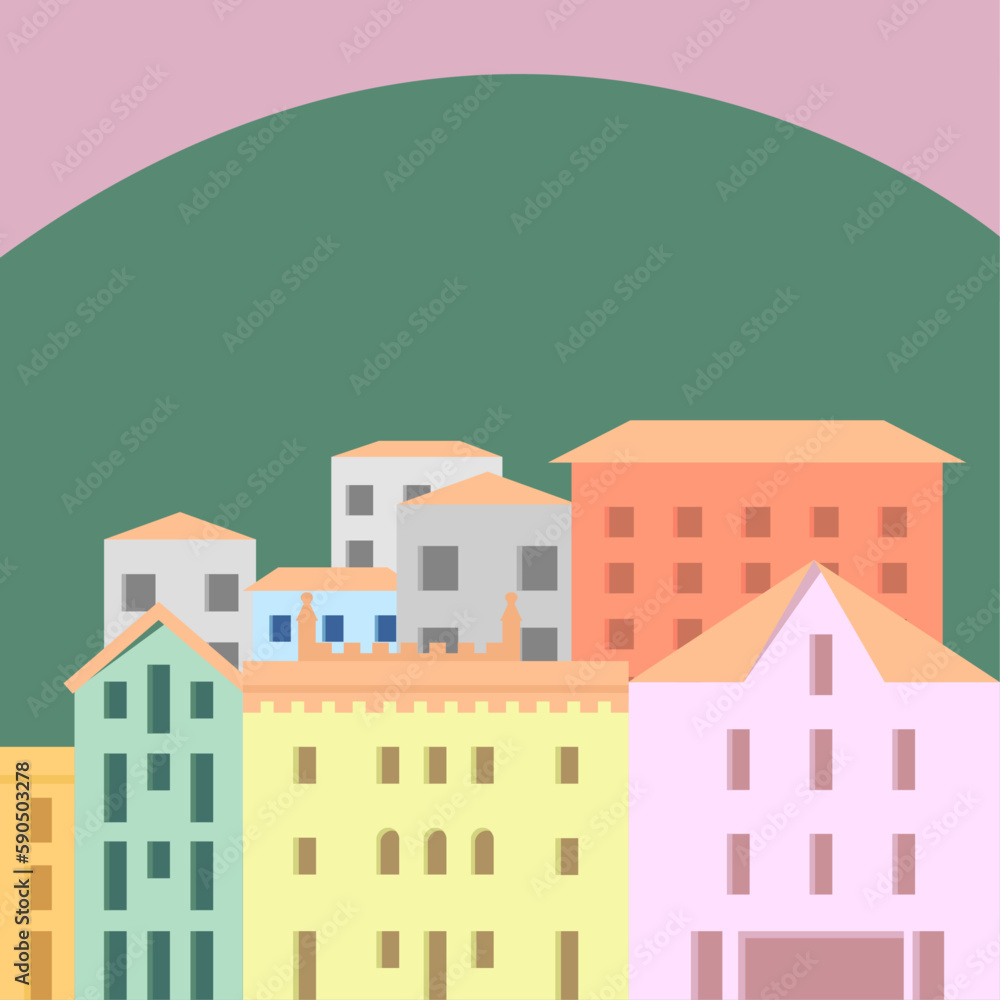 Vector, minimalist architecture, european style, european city, with geometric forms
