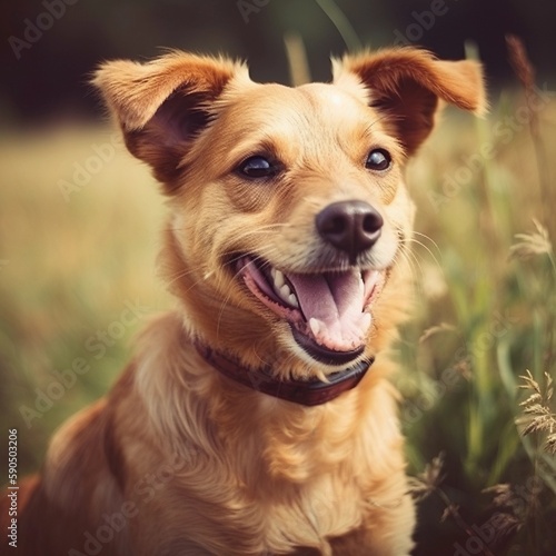 Cute happy brown dog with Generative AI technology