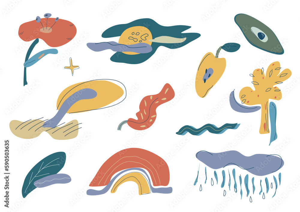 Naklejka premium Abstract nature flowers leaves and trees hand drawn