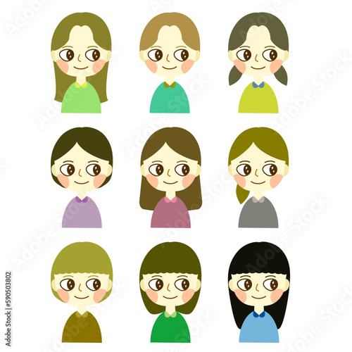 ポップで可愛い女の子のアイコン セット