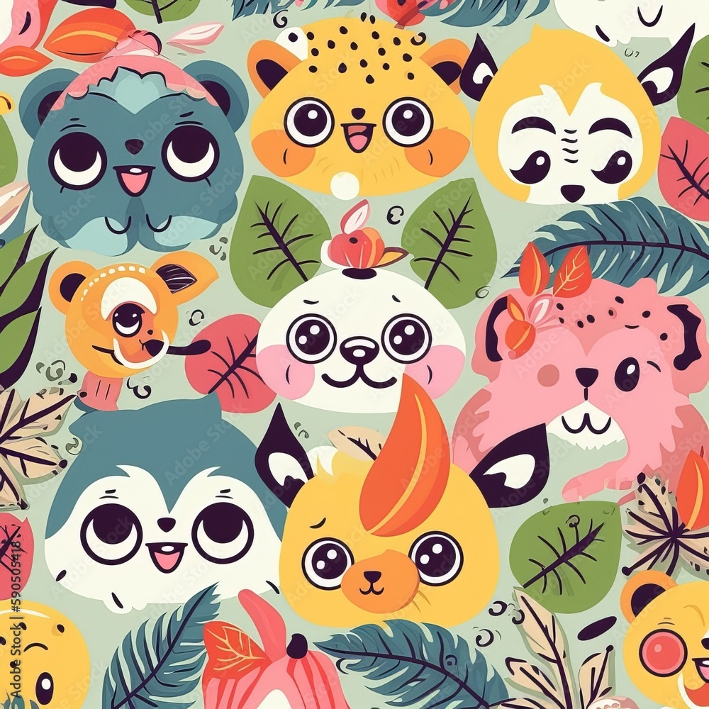 seamless pattern with animals and flowers seamless pattern with animals and flowers