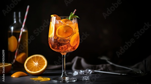 Aperol Spritz Aperitif with Eco-friendly Glass Straw on Concrete Table AI generated