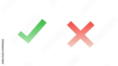 Tick and cross symbol. Green checkmark Confirmed and red Rejected icons isolated