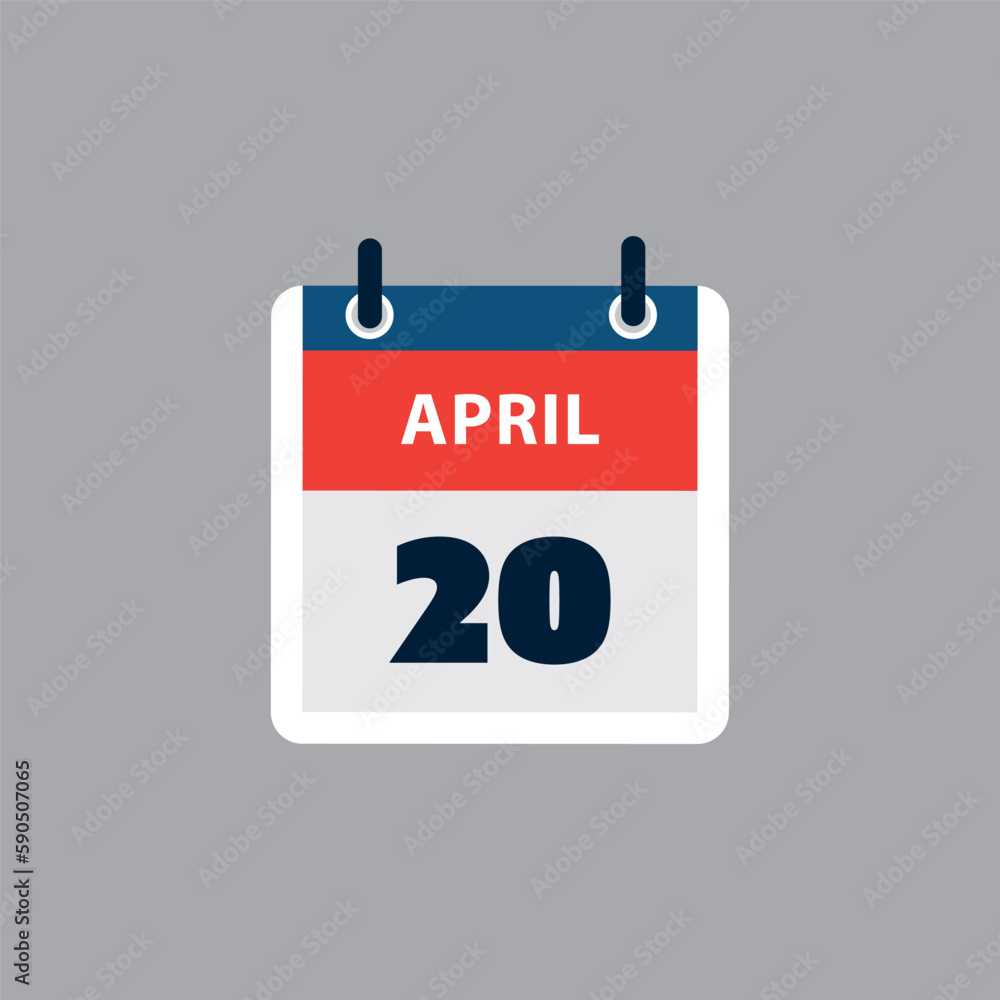 Simple Calendar Page for Day of 20th April - Banner, Graphic Design Isolated on Grey Background - Design Element for Web, Flyers, Posters, Useful for Designs Made for Any Scheduled Events, Meetings Simple Calendar Page for Day of 20th April - Banner, Graphic Design Isolated on Grey Background - Design Element for Web, Flyers, Posters, Useful for Designs Made for Any Scheduled Events, Meetings
