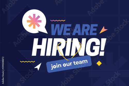 Hiring recruitment open vacancy design info label template. We are hiring join our team announcement lettering with modern design elements